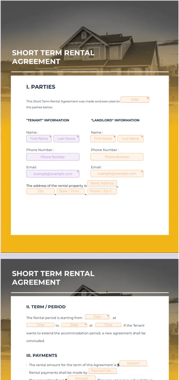 Short Term Rental Agreement