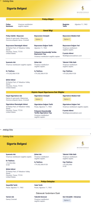 Sigorta Belgesi Örneği - PDF Templates