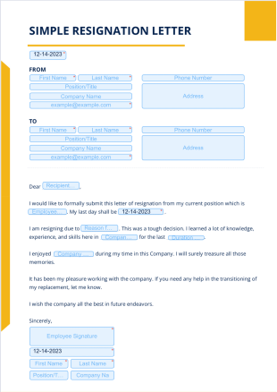Simple Resignation Letter - PDF Templates