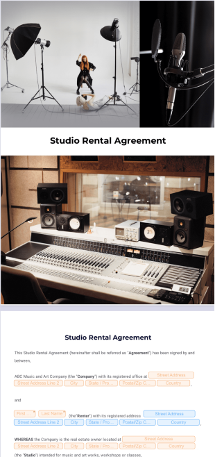 Studio Rental Agreement Template - Sign Templates