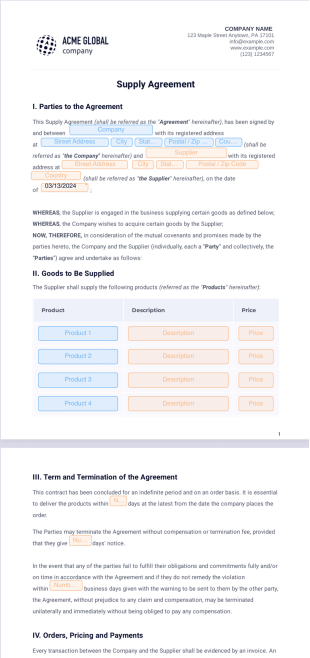 Supply Agreement - PDF Templates
