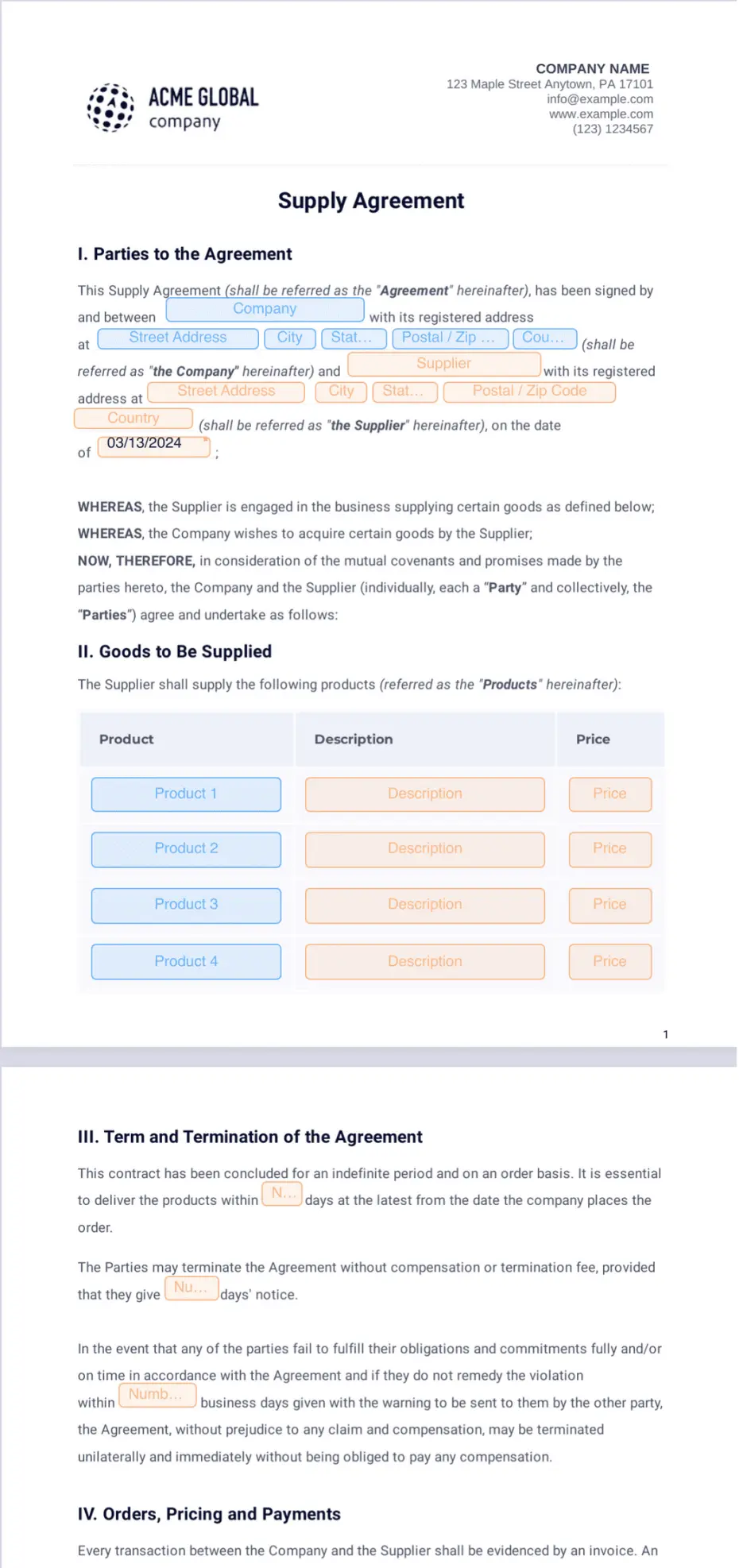 Supply Agreement - Sign Templates