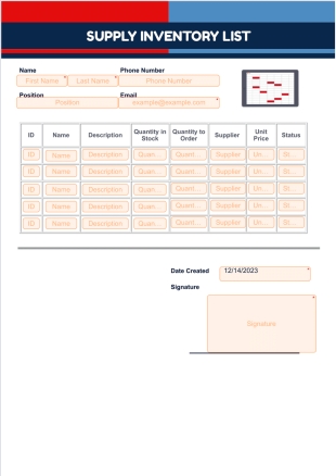 Supply Inventory Template - PDF Templates