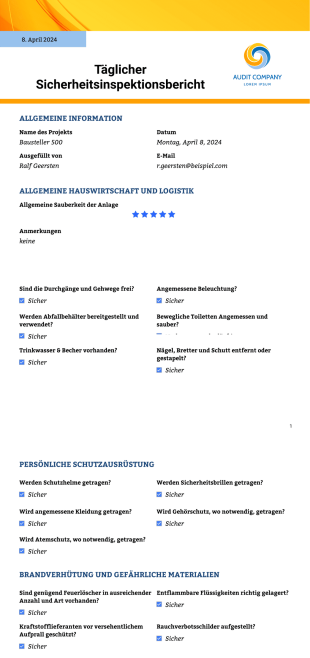 Täglicher Sicherheitsinspektionsbericht - PDF Templates