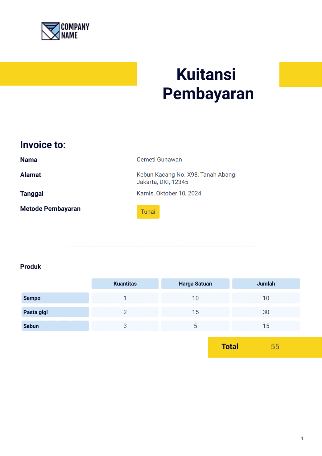 Templat Kuitansi Pembayaran - Templat PDF | Jotform