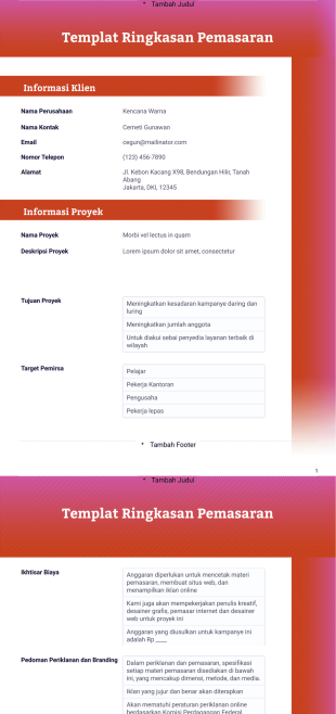 Templat Ringkasan Pemasaran - PDF Templates