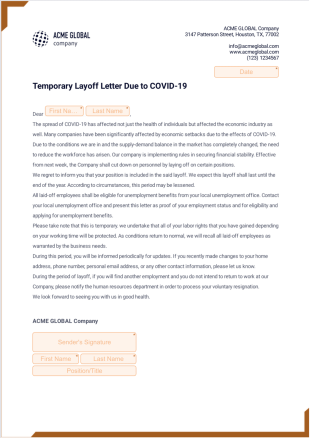 Temporary Layoff Letter Template Due to COVID-19 - PDF Templates