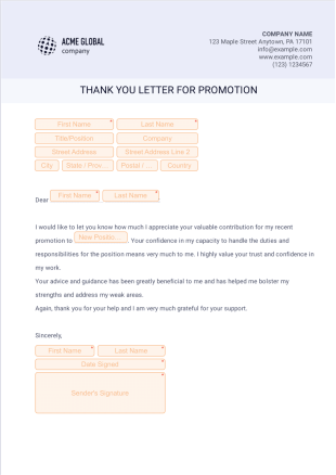 Thank You Letter for Promotion - PDF Templates