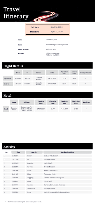 Travel Itinerary Template - PDF Templates