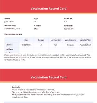 Vaccination Record Card - PDF Templates