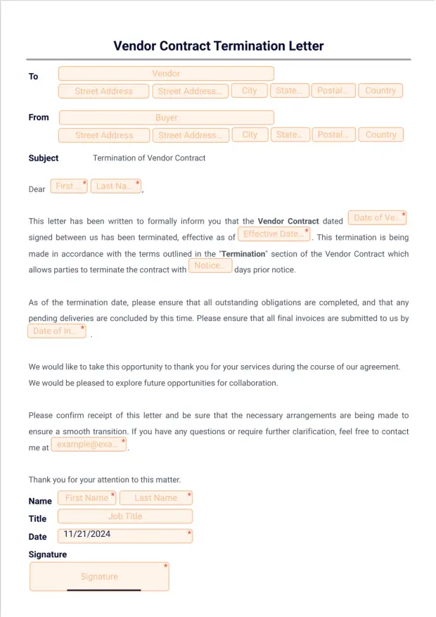 Vendor Contract Termination Letter