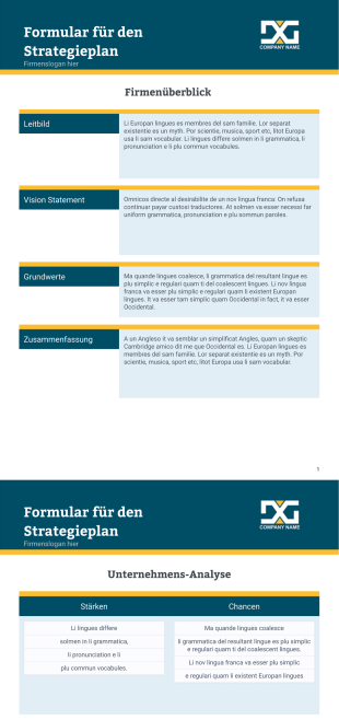 Vorlage für ein Formular für den Strategieplan - PDF Templates