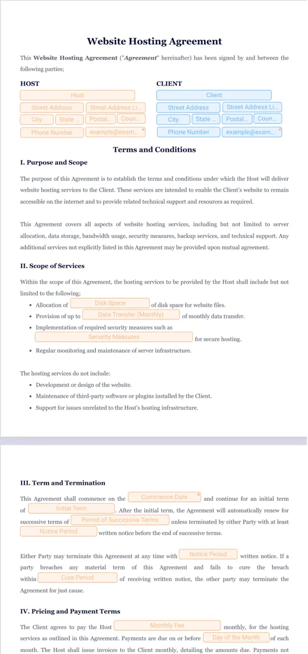 Website Hosting Agreement Template