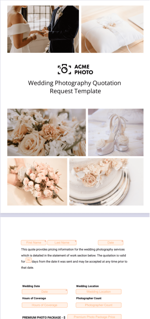 Wedding Photography Quotation Request Template - PDF Templates