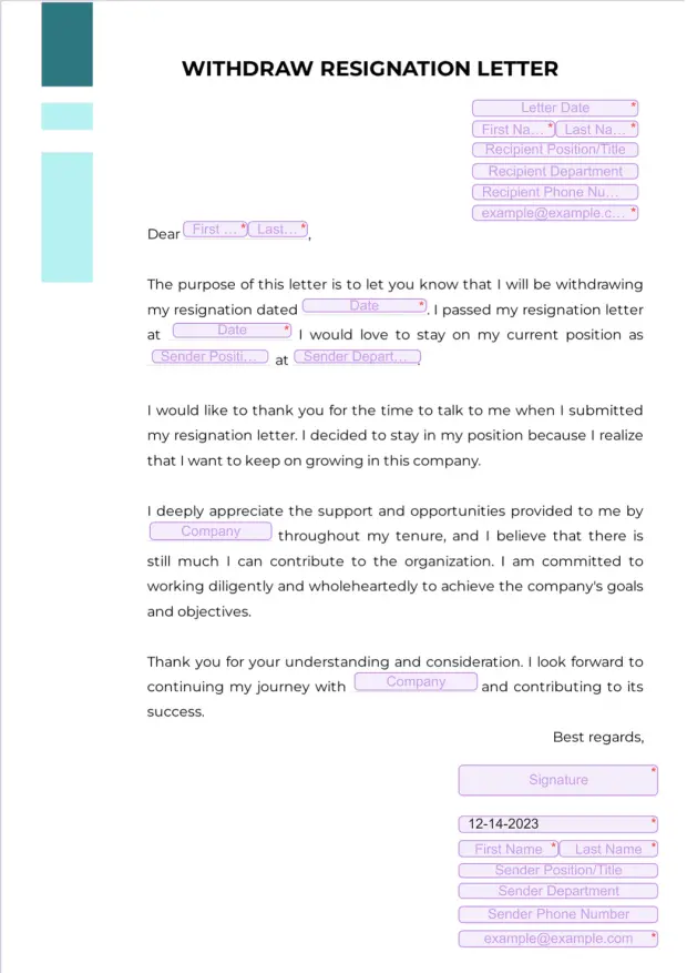 Withdraw Resignation Letter