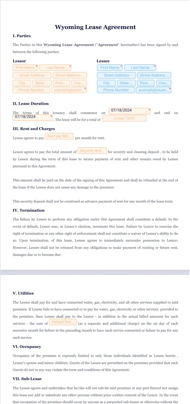 Wyoming Lease Agreement