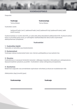Yksinkertainen yksisivuinen vuokrasopimuspohja - PDF Templates