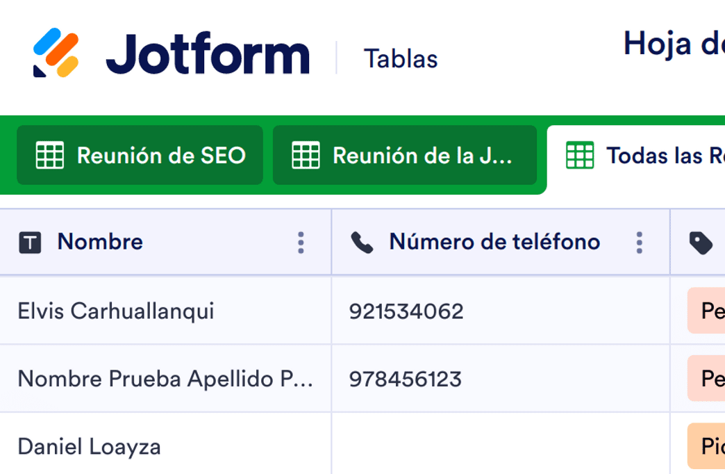 Hoja De Asistencia Para Reuniones Plantilla | Jotform Tablas